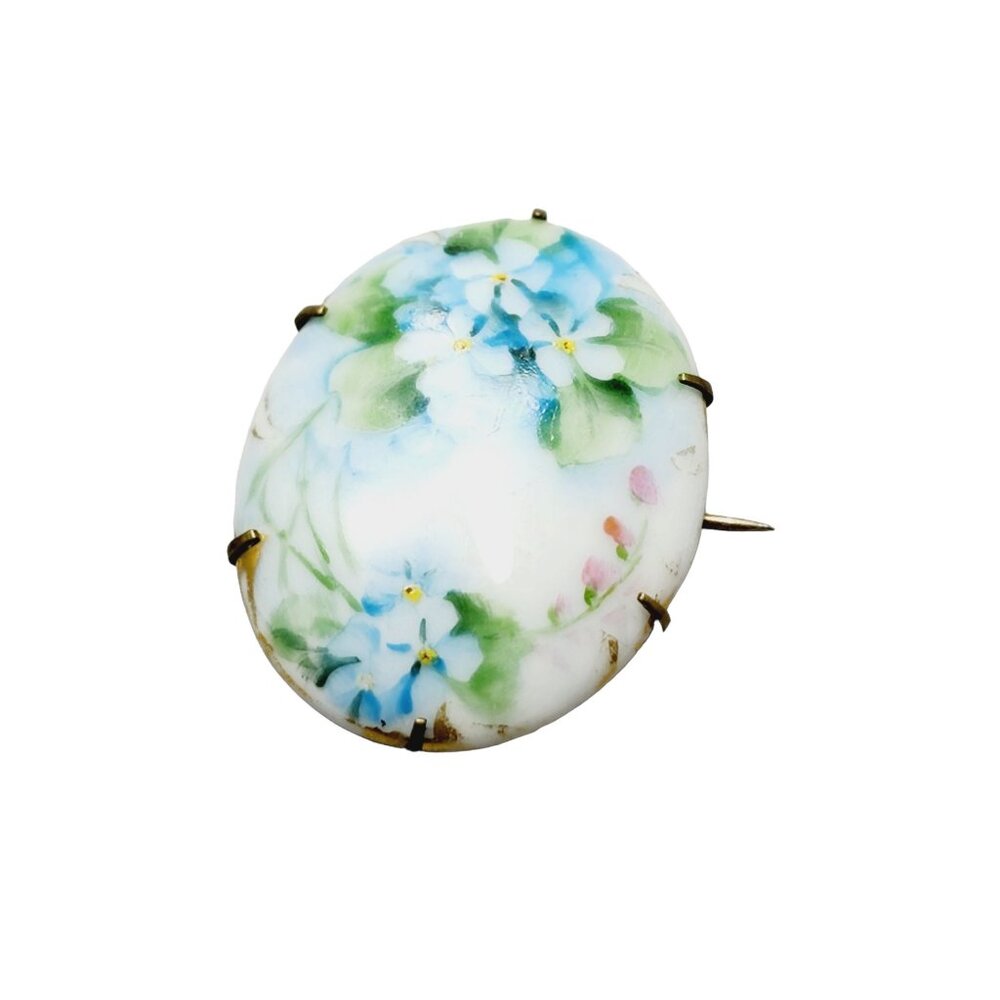 Vintage Porcelain Forget Me Not Floral Brooch (A1495)